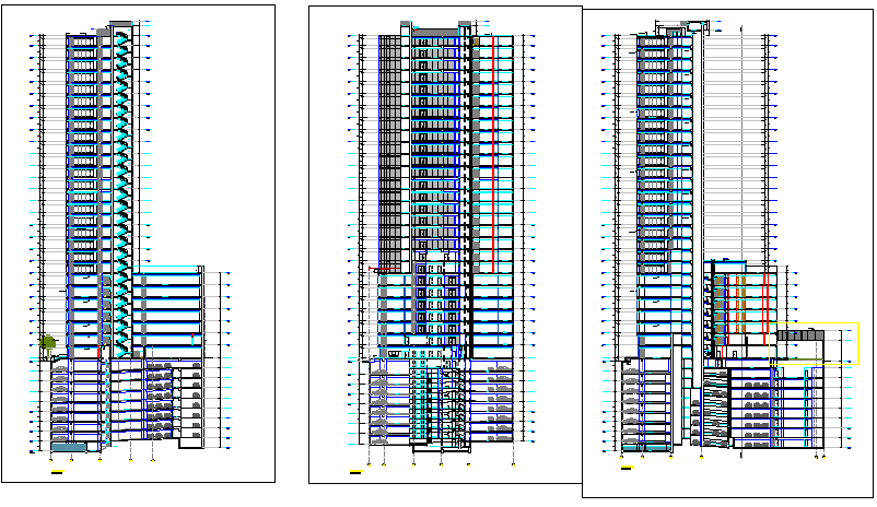 30 floors office building all sided elevation view details dwg file