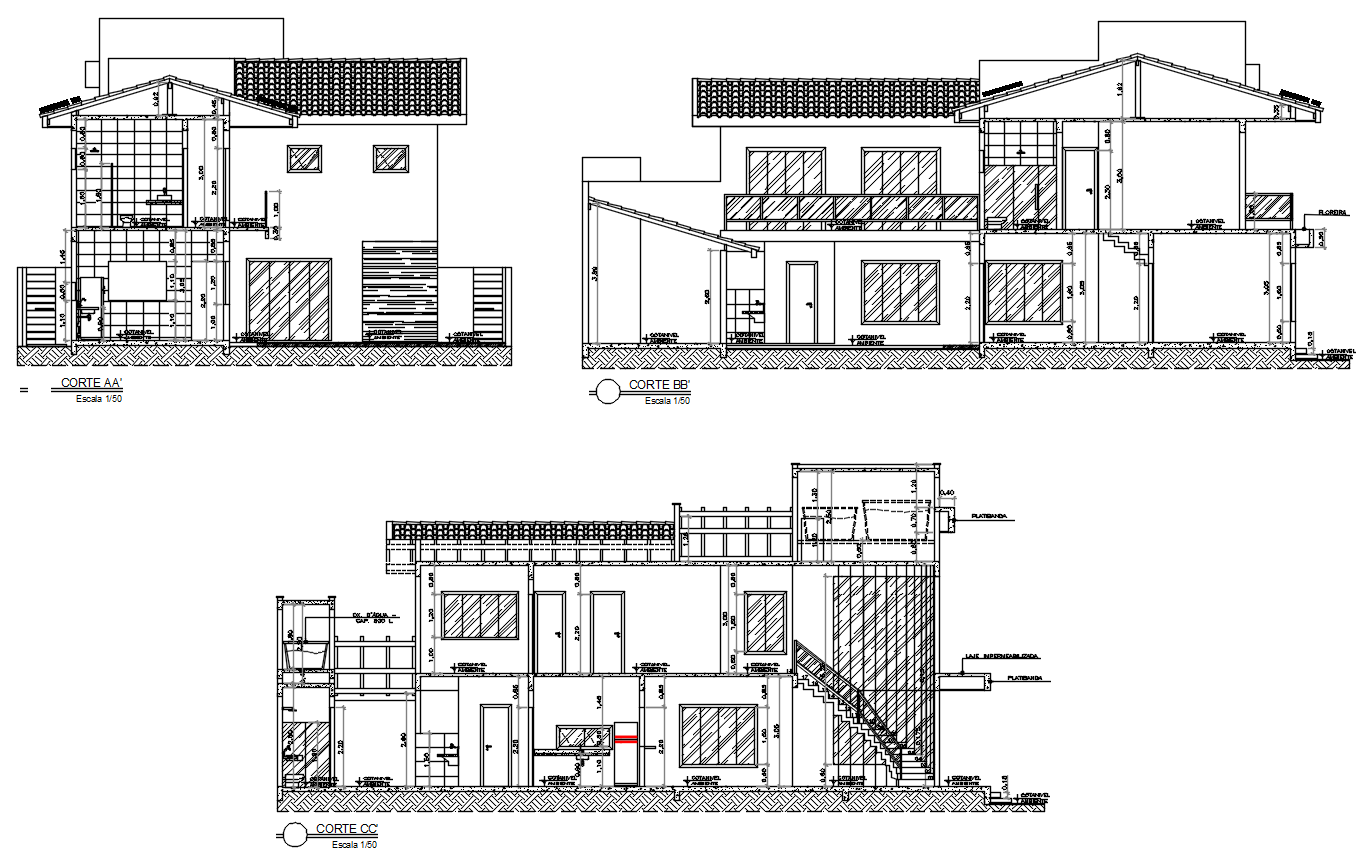 300 Square Meter House Building Section And Elevation Design Download DWG File