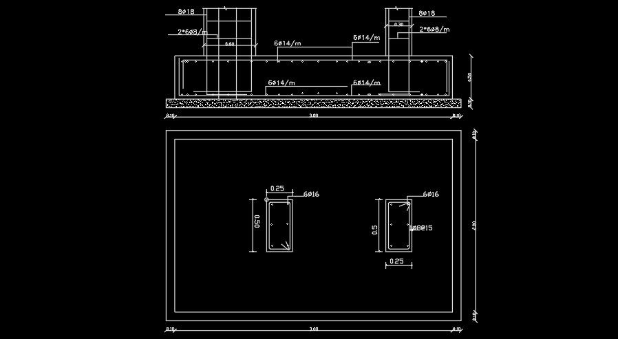 300x200cm combined footing drawing is given in this AutoCAD file