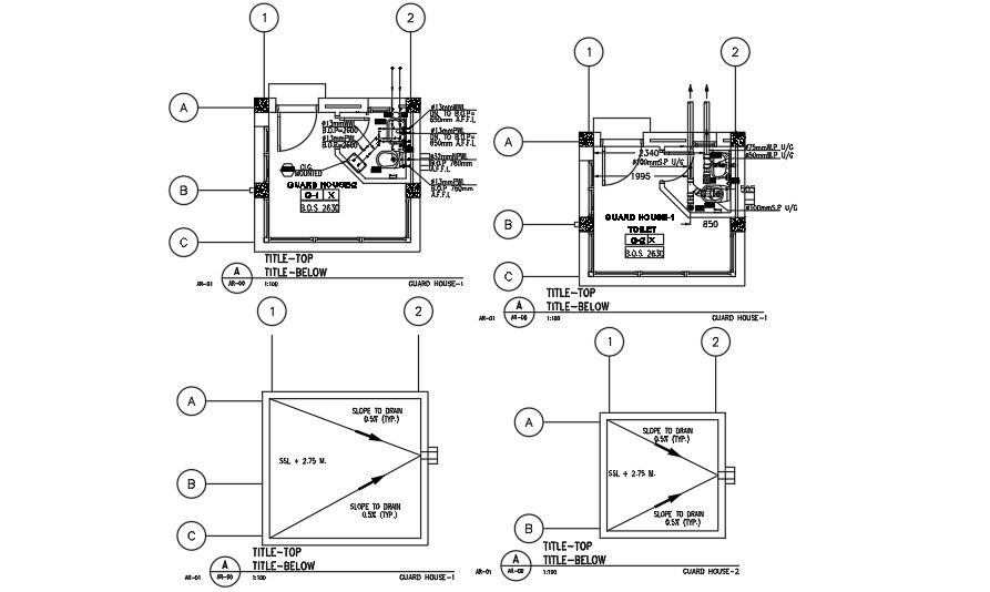 300x300cm guard house sanitary hardware AutoCAD drawing
