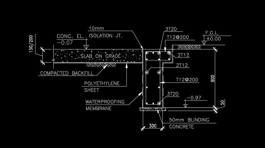 300x300mm column vertical section view