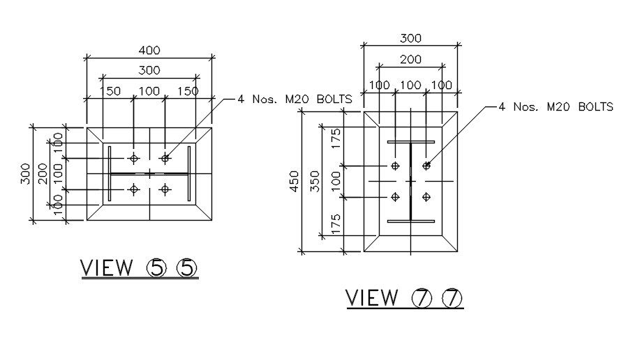 300 x 400 and 450 x 300 size of column detail provided in this AutoCAD drawing file. Download this 2d AutoCAD drawing file.