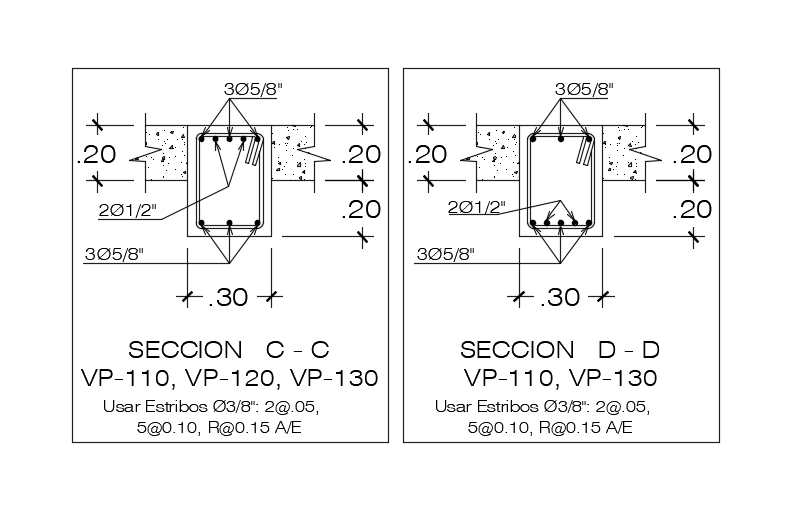 300x400mm beam cross section is given for 10x7m commercial plan in this Autocad drawing file. Download the Autocad model.