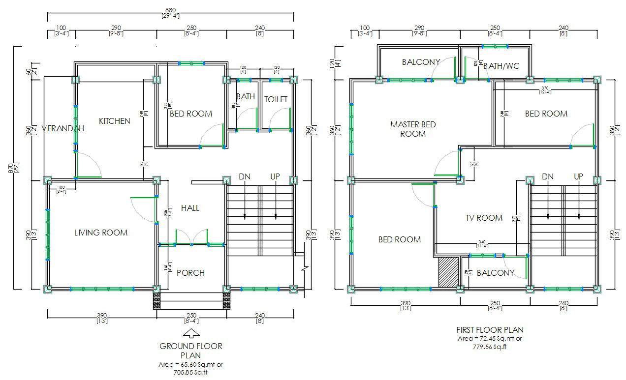 30'X30' House ground Floor And First Floor Layout Plan DWG File