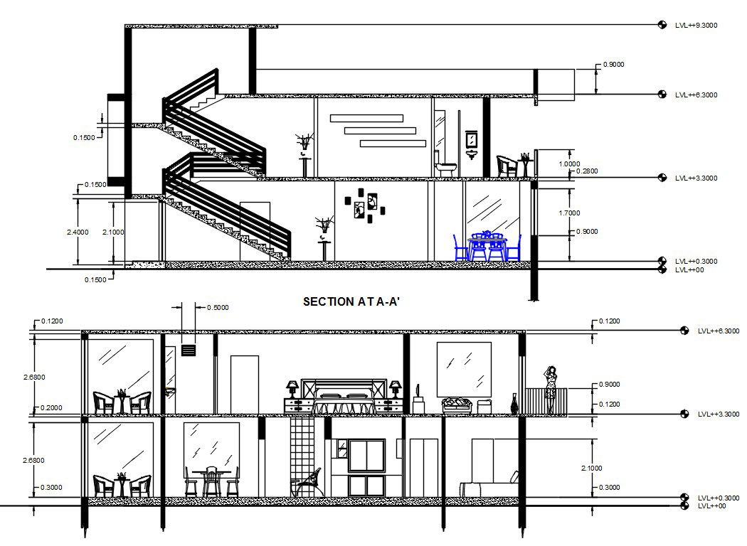 30X40 Feet House Section Drawing DWG File