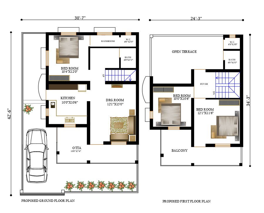 30'X42' House Architecture Plan AutoCAD Drawing Download DWG File