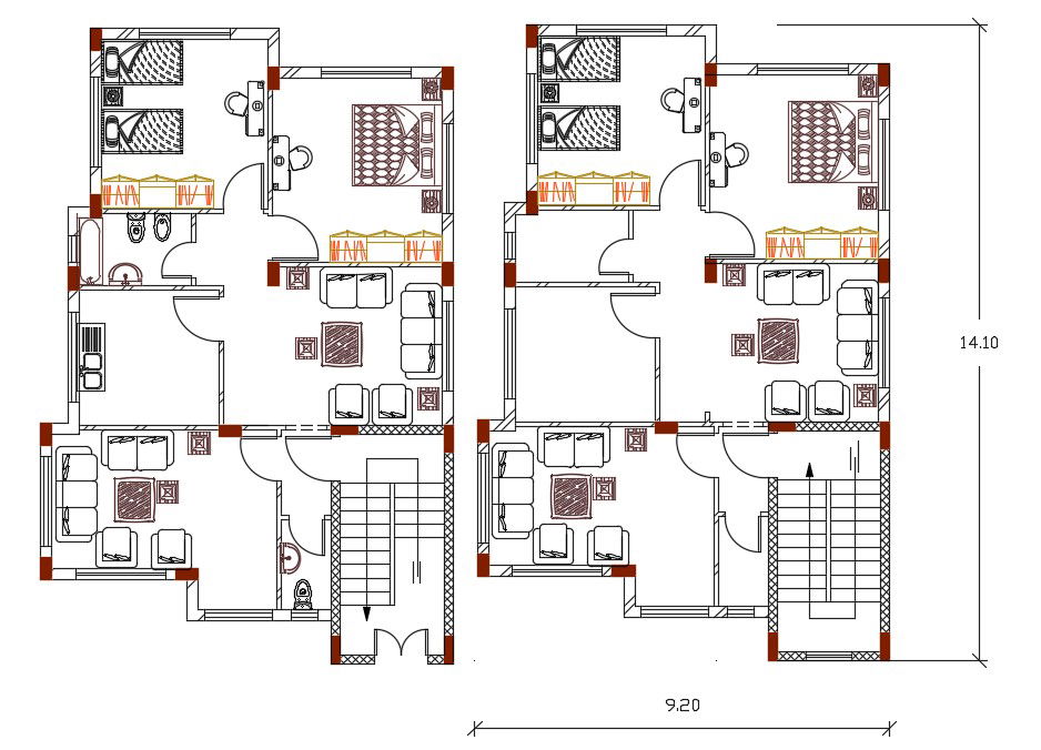 30 X 46 Feet House Furniture Plan AutoCAD File