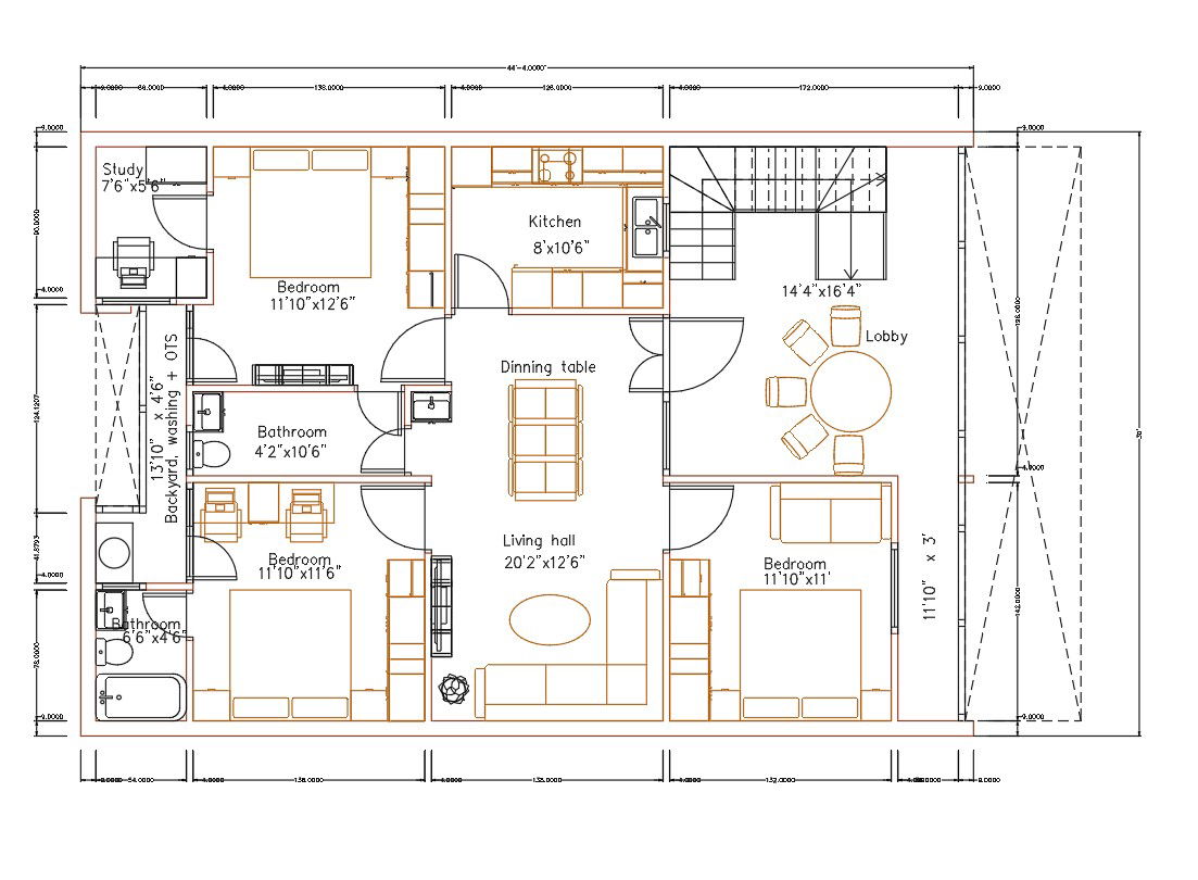 30X50 Ft House Layout Plan Drawing Download DWG File