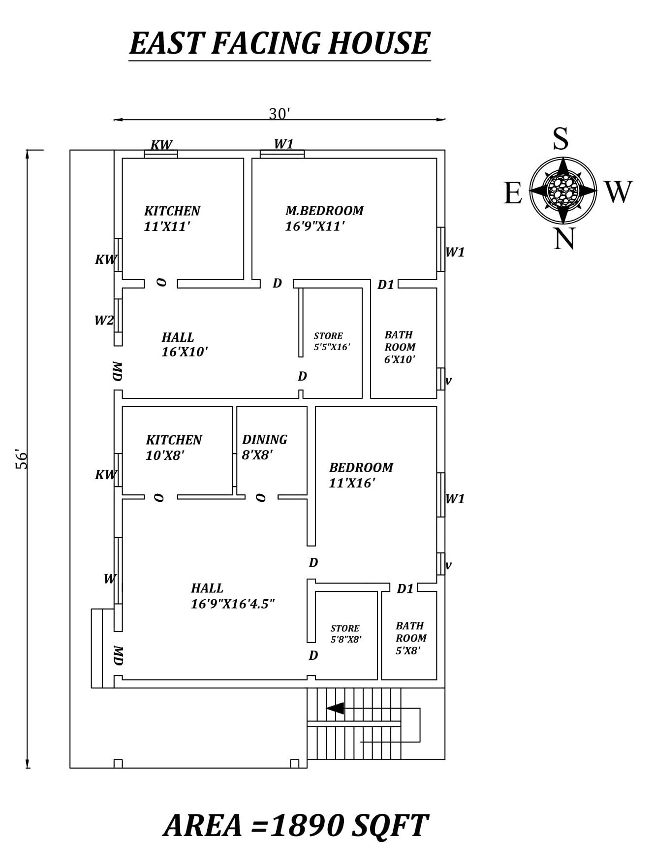 30'X56' Double Single bhk East facing House Plan As Per Vastu Shastra,Autocad DWG and Pdf file details.