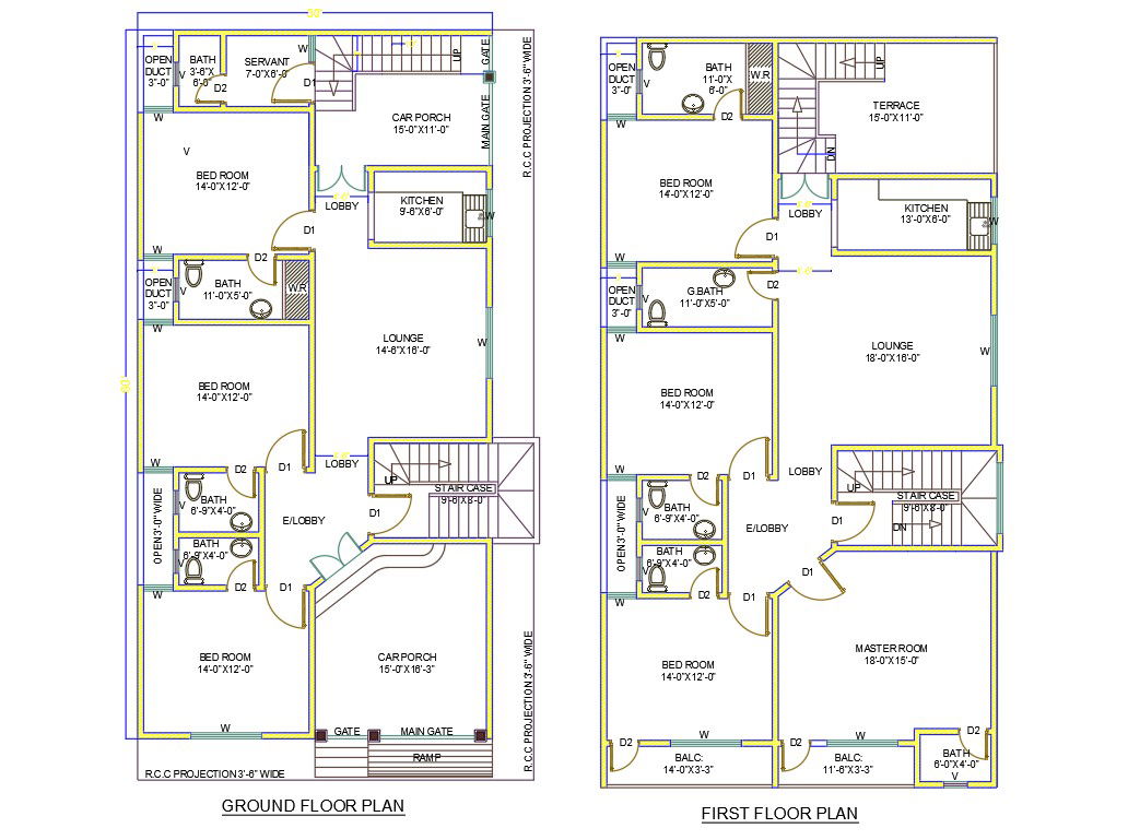 30 X 60 Feet Architecture Porch House Plan AutoCAD Drawing