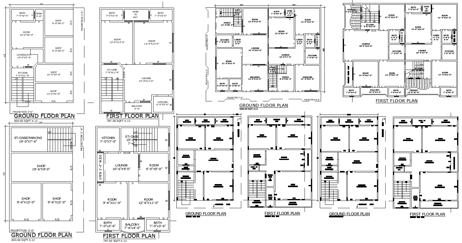 30ftx45ft Shop Layout with First Floor House in DWG File