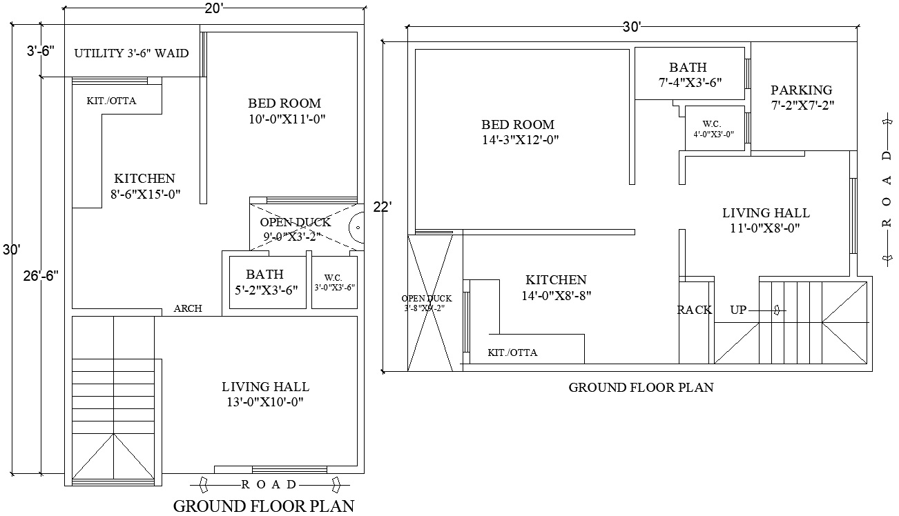 AutoCAD DWG 30ftx20ft Ground Floor Residential Plan