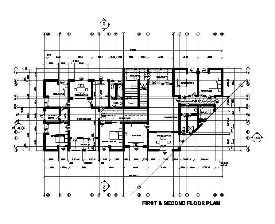 30x14m first & second floor house plan is given in this Autocad drawing file. Download now.