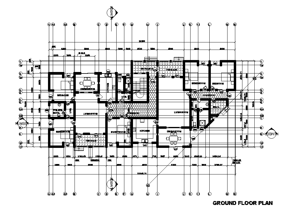 30x14m ground floor house plan is given in this Autocad drawing file. Download now.