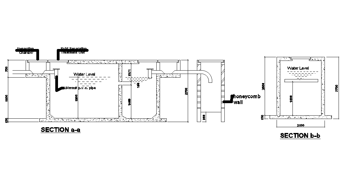 30x14m house plan of septic tank section view is given in this Autocad drawing file. Download now.