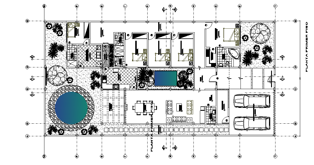30x15m house plan is given in this Autocad drawing file. Download now.