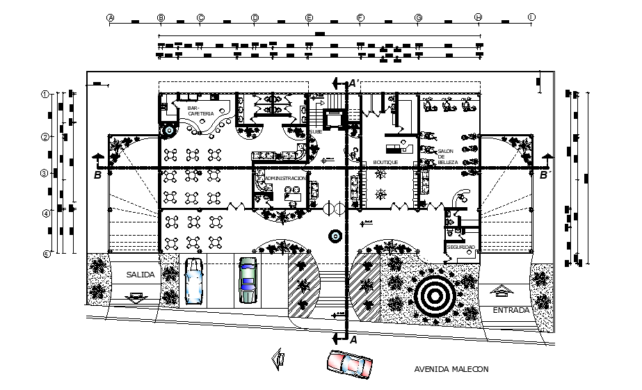 30x16m shopping complex plan is given in this Autocad drawing file. Download now.