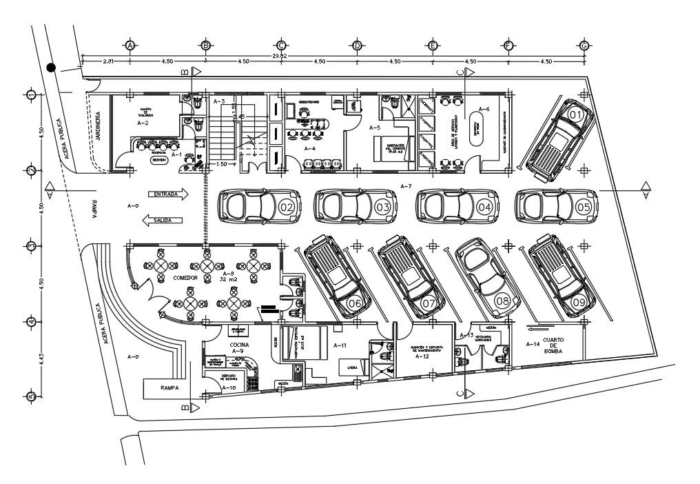 30x17m ground floor hotel plan is given in this AutoCAD model. Download now.