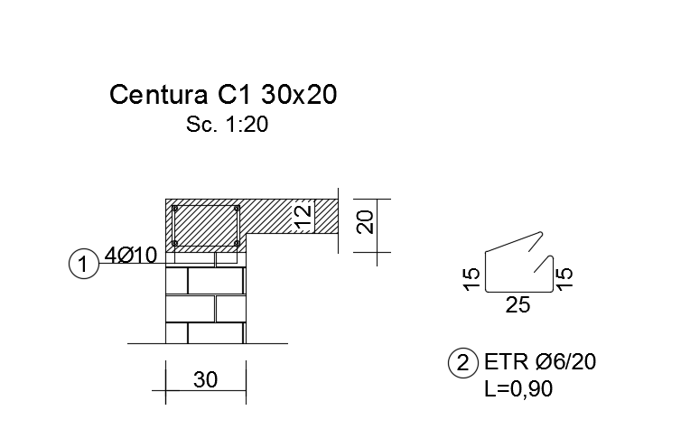 30x20cm column cum belt beam drawing is given in this cad file