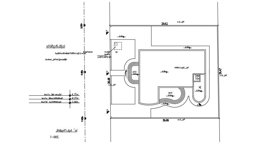 30x26m residential site layout drawing is given