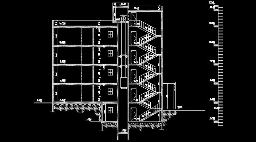 30x27m house building staircase section view AutoCAD drawing