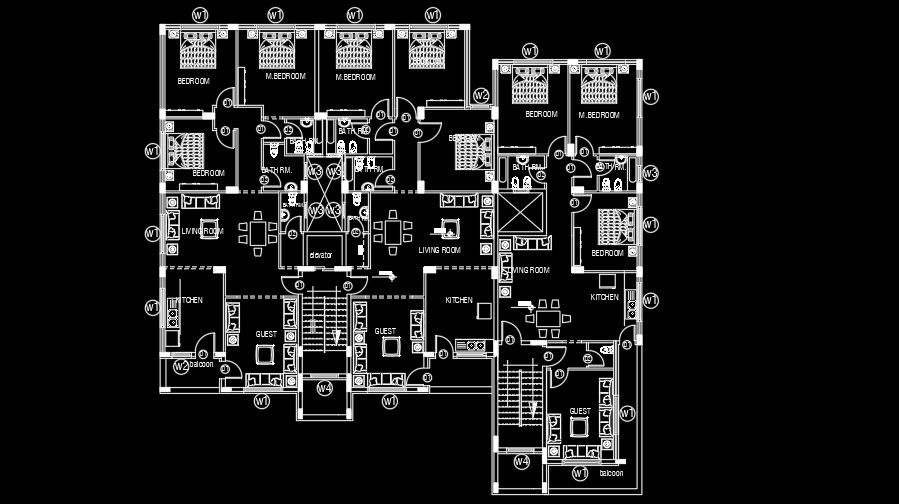30x27m house plan door and window location AutoCAD drawing
