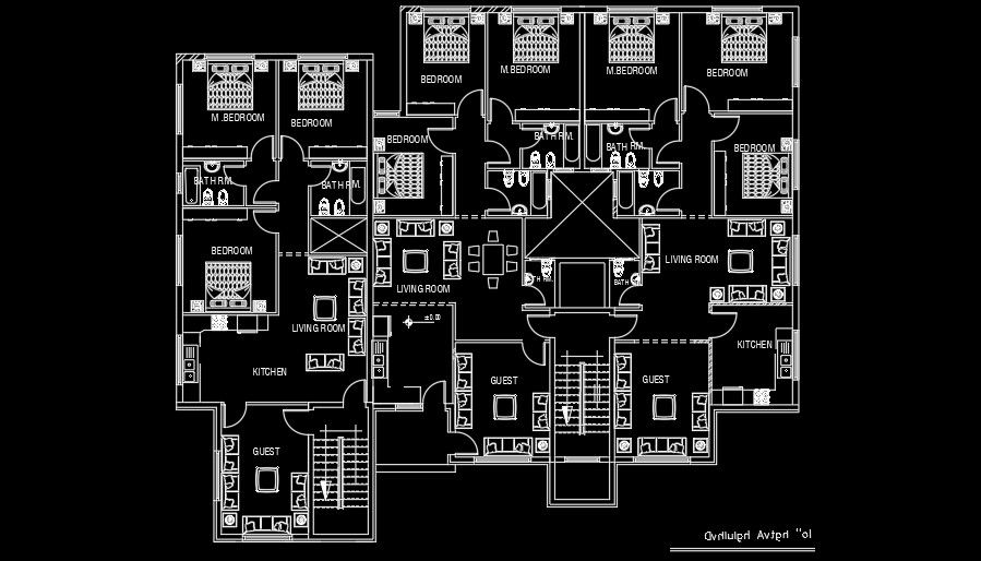 30x27m House Plan AutoCAD with Furniture Layout Blocks