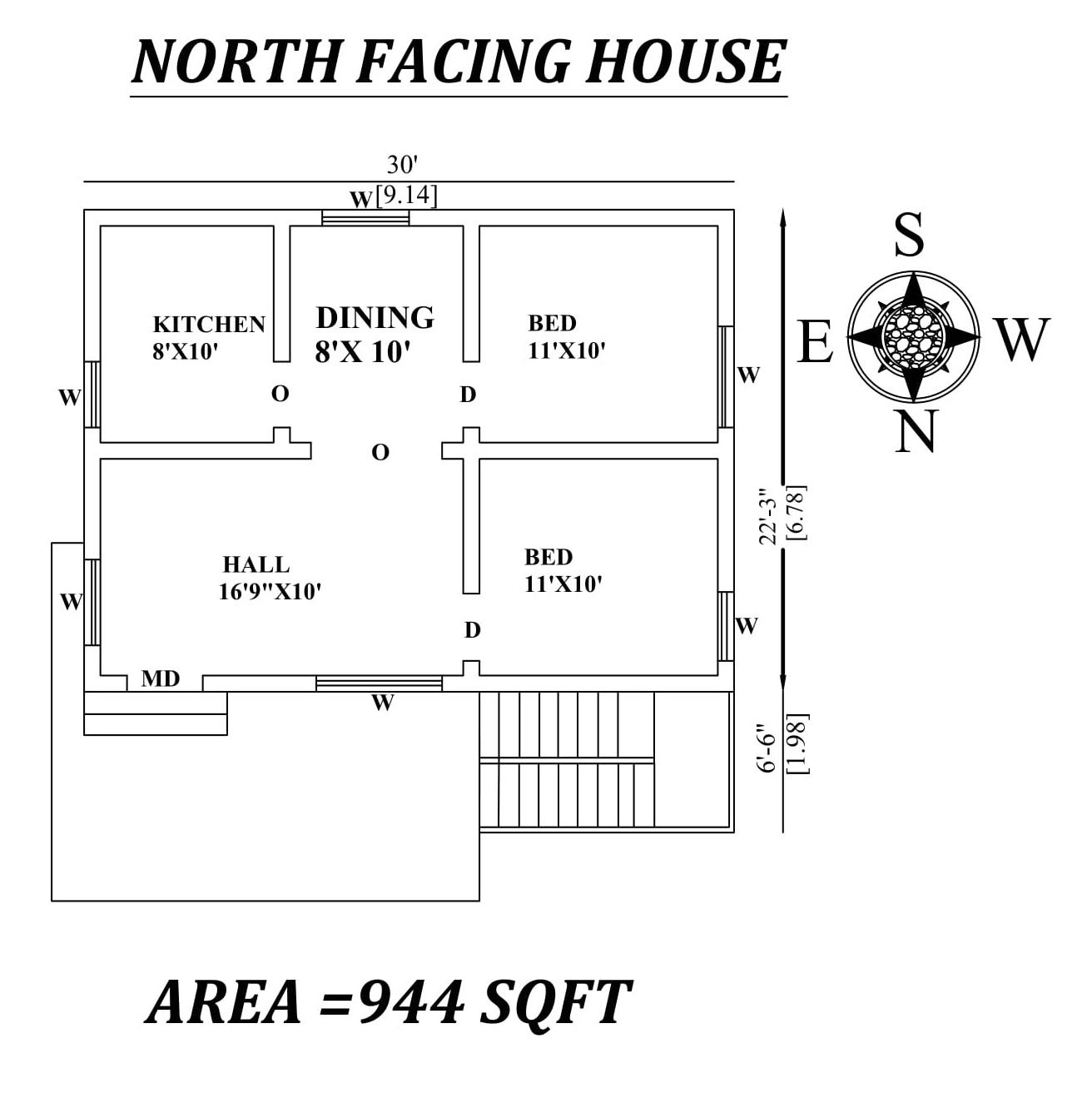 2BHK North Facing House Plan 30x28 Vastu Design DWG and PDF File