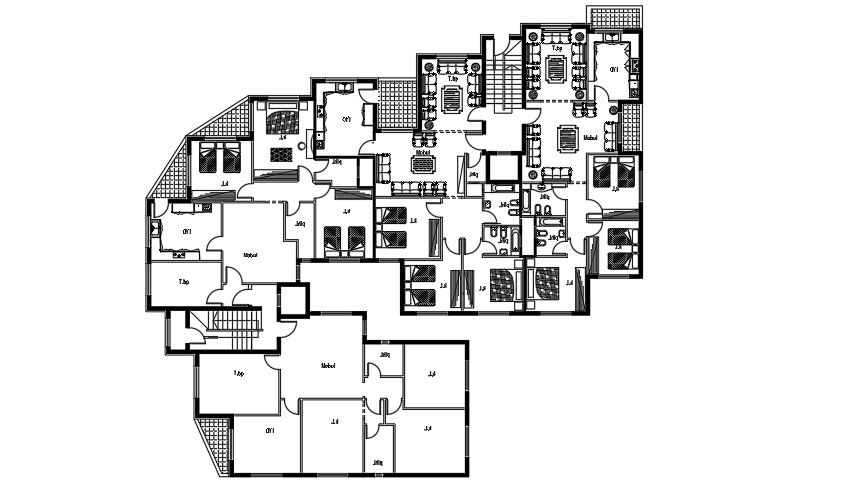 30x28 Meter Apartment Furniture Plan AutoCAD Layout