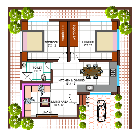 30 ' x 30 ' 2D architecture ground floor house plan AutoCAD drawing
