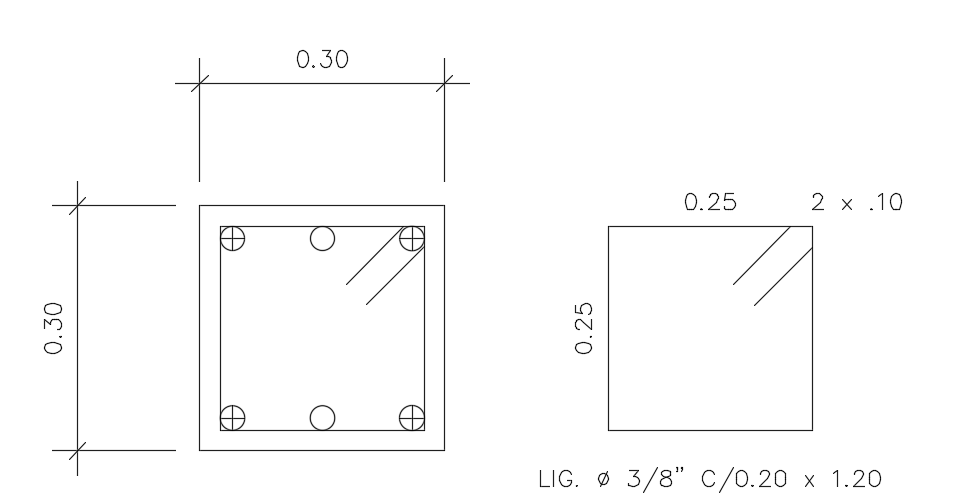 30x30cm column plan is given in this cad drawing model