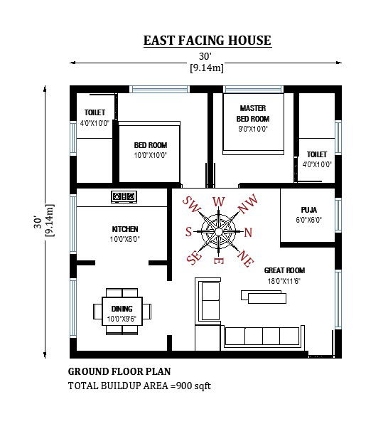30 x30 east facing 2bhk house plan cad drawing file free. Download now.