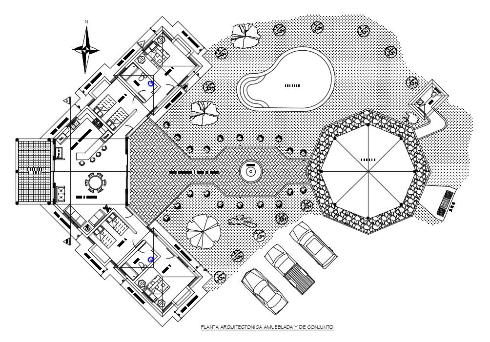 30x30m luxury house plan is given in this AutoCAD drawing model. Download now.