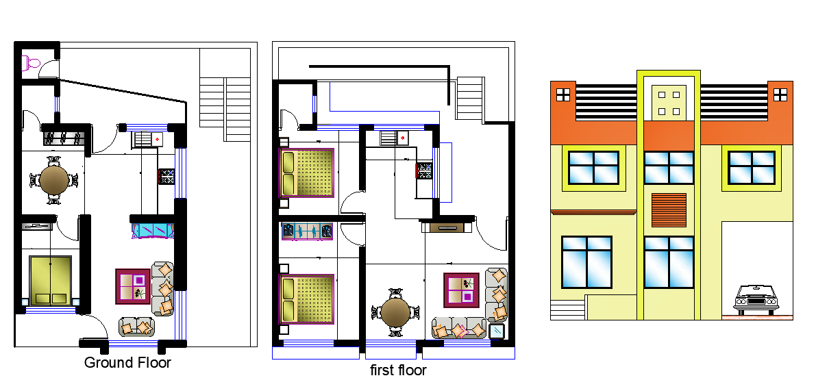 30’x36’ Rowhouse Plan And Elevation File