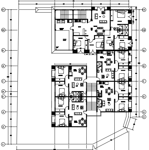 30x36m architecture first floor multifamily apartment house plan cad drawing