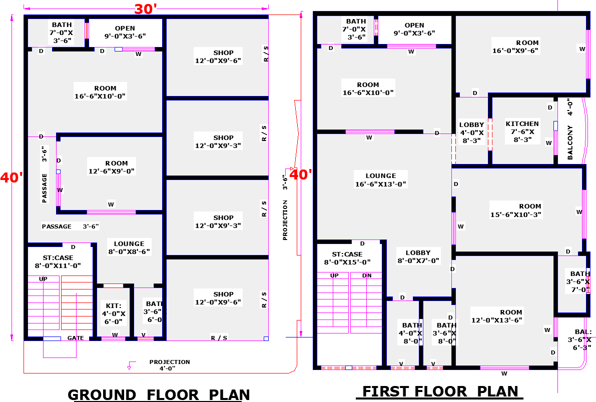 30x40 Commercial Residential House Plan with DWG CAD Design