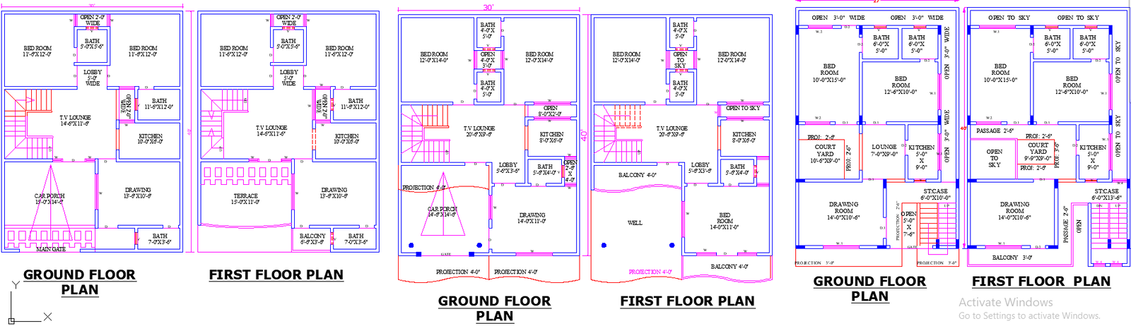 30x40 House Plan with 3 Unique Unit Layout Designs in AutoCAD DWG File
