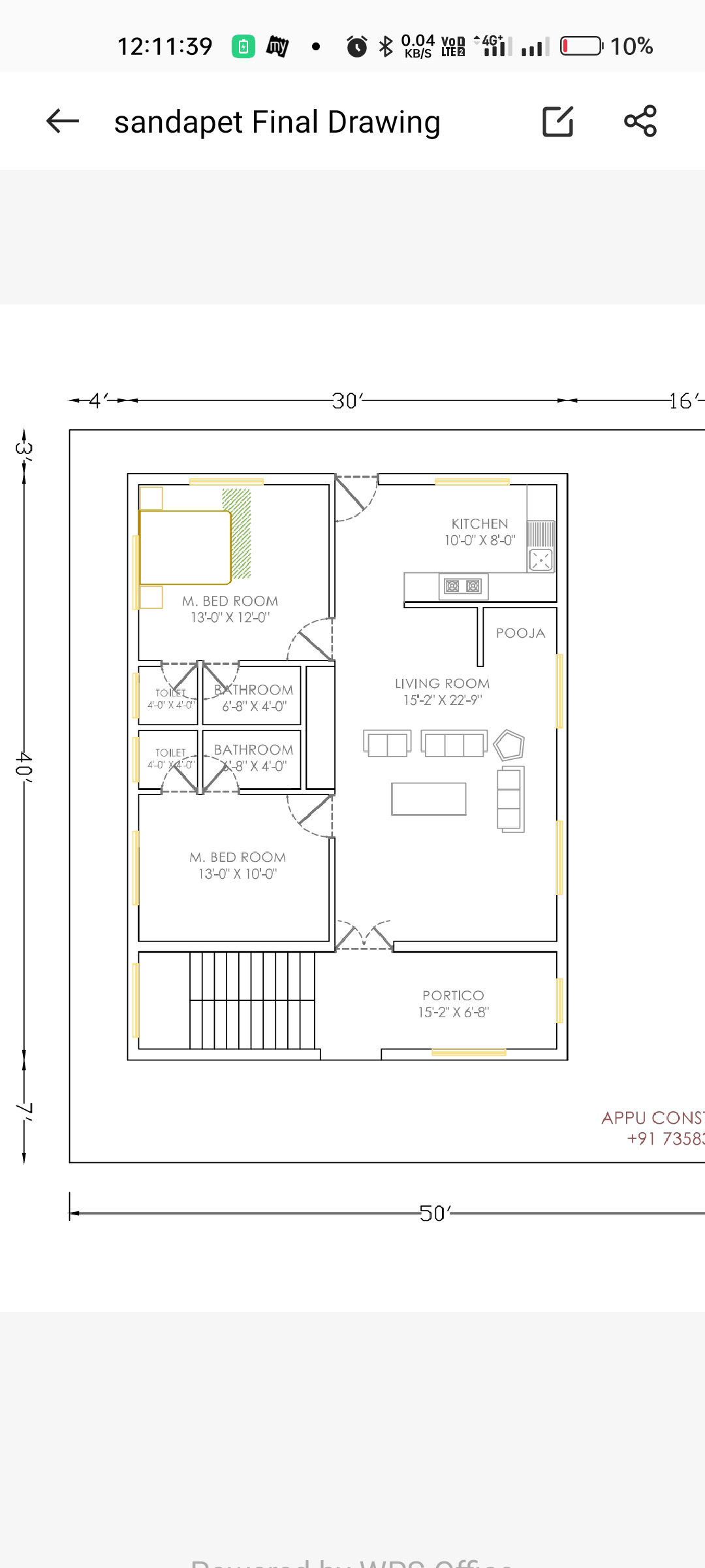 30 x 40 house Plan as per Vastu. East Facing