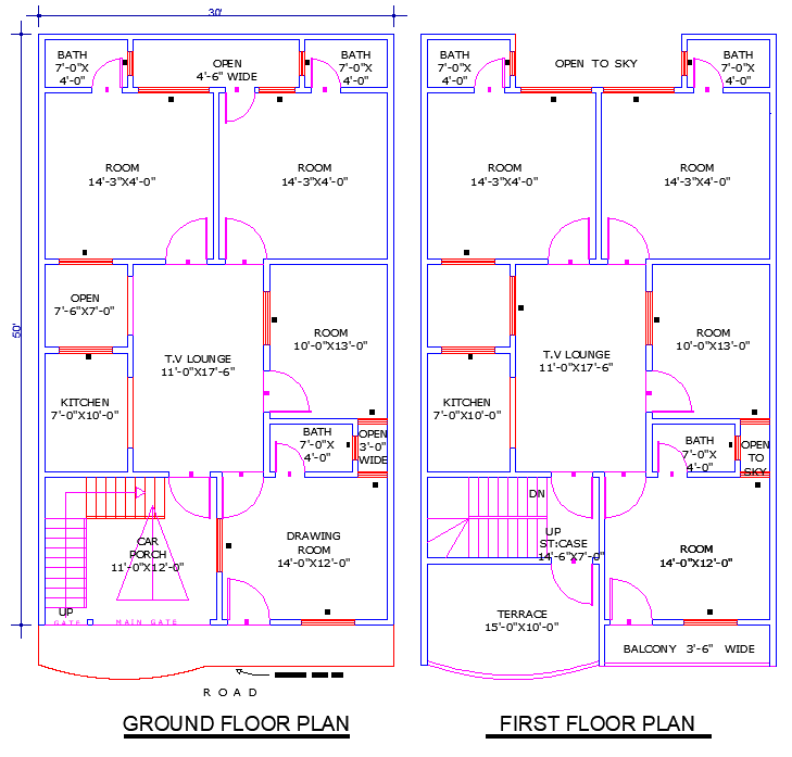 Spacious 30'x50' Home Plan DWG Featuring 7 Bedrooms