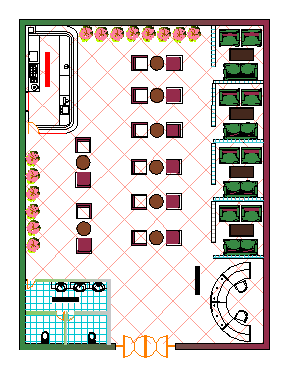 30' x 50' Restaurant And Bar top view plan cad drawing details dwg file