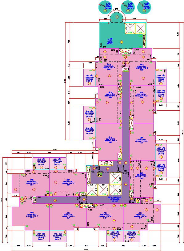 30x52m 13th floor filled and empty area AutoCAD drawing with dimension