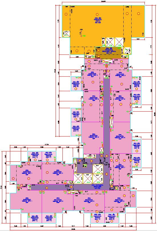 30x52m plot filled and empty area AutoCAD drawing with dimension