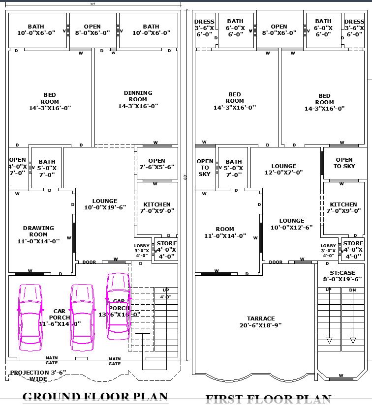 30x60 Home Architectural Layout Design in CAD Drawing Format