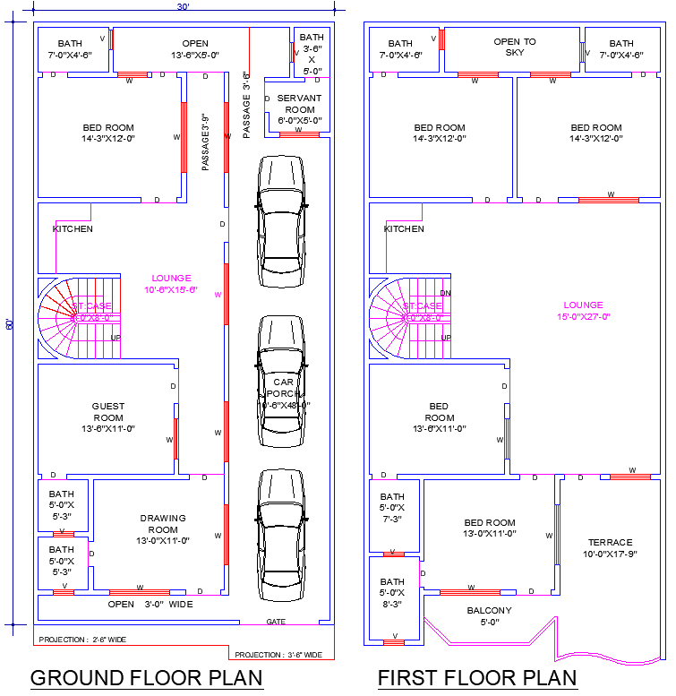Spacious 30x60 Home Design AutoCAD with 6 Bedrooms and Kitchens