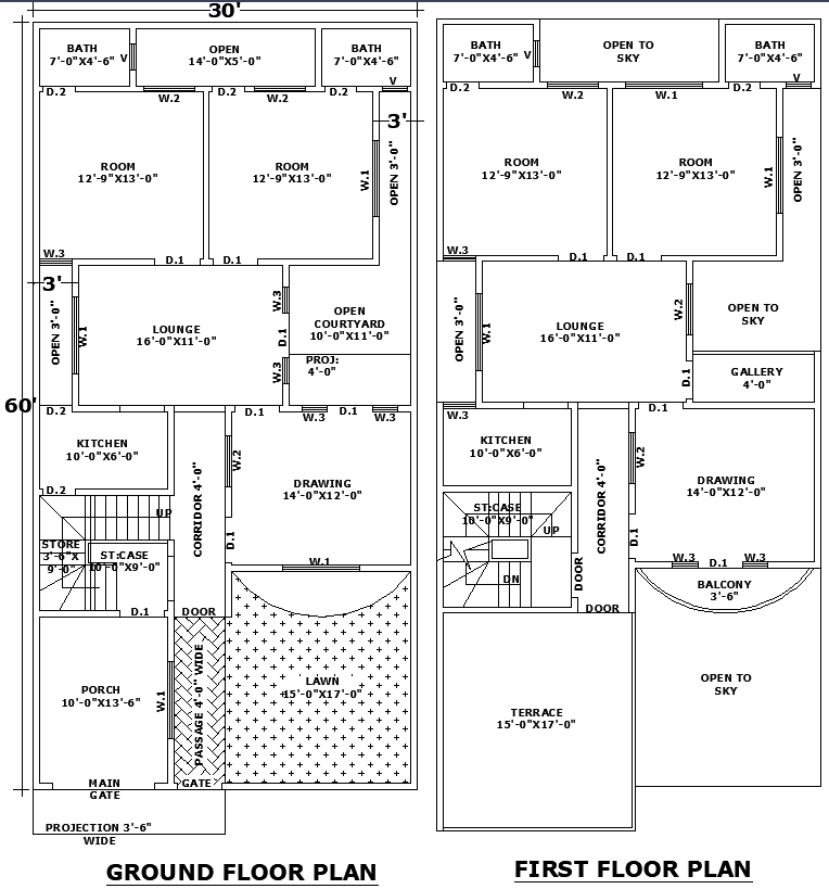 30x63 Two-Story For House Plan in AutoCAD DWG Format