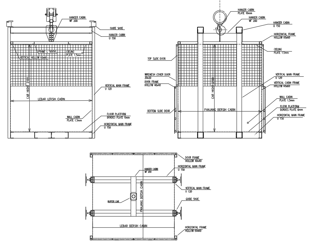 3100mmX2100mm Hanging Cage Design in AutoCAD DWG File