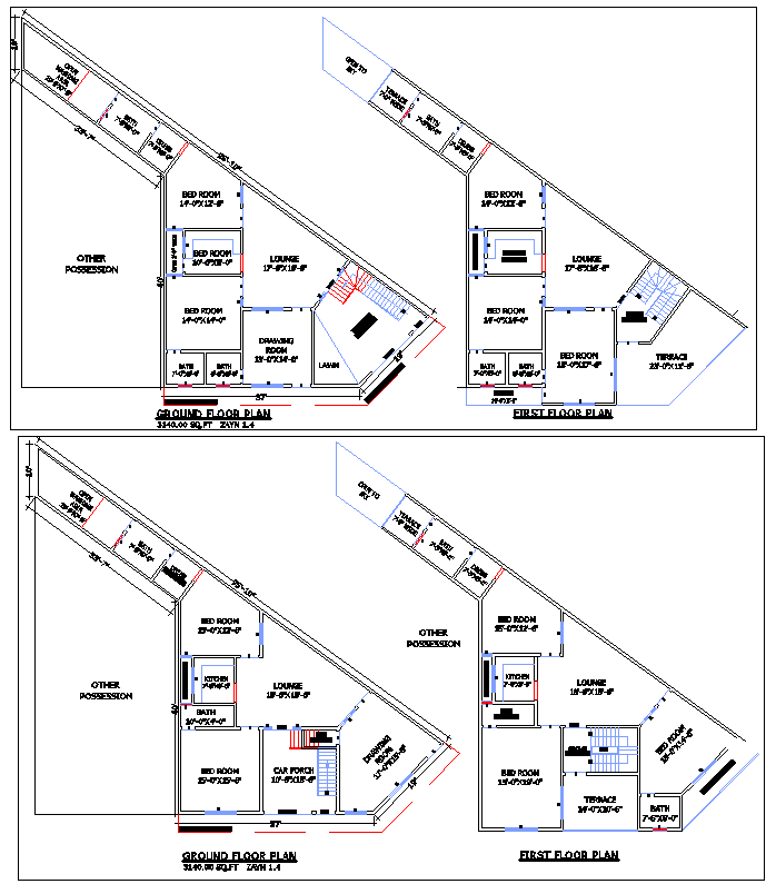 3140 Sq Ft Residential DWG Floor Plan with Dual Layouts