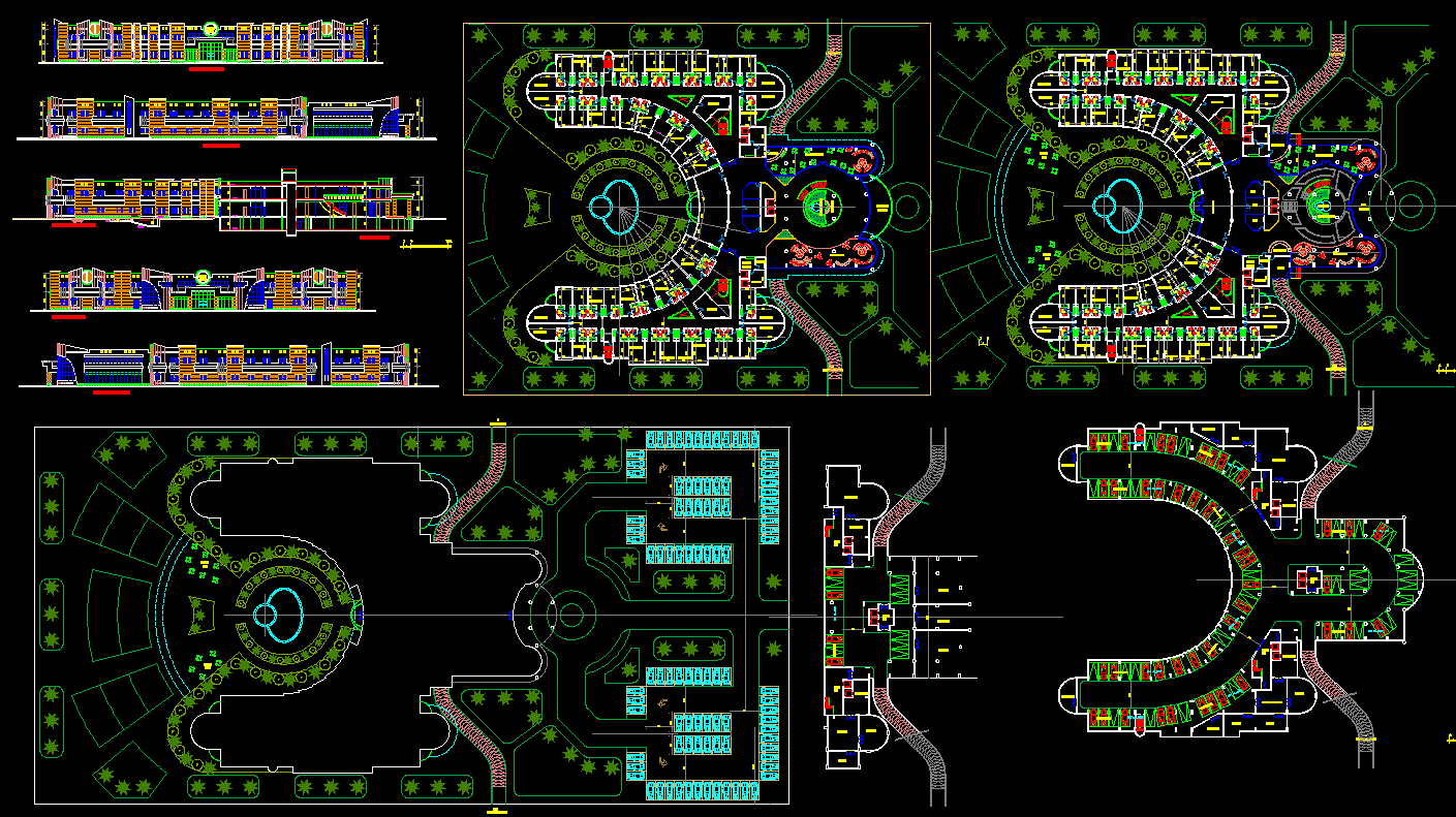 Modern hotel AutoCAD drawing with complete architecture layout plan