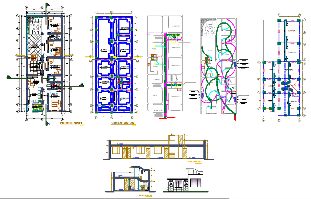 Stylish Single House Layout with Modern Floor and Section Plans