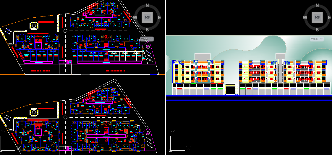 Apartment Floor Plan and Elevation DWG Drawing with 1 and 2 BHK Layout